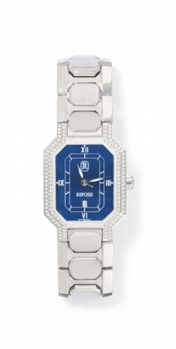 TWO DIAMOND-SET STAINLESS STEEL QUARTZ WRISTWATCHES, BY REPOSSI AND BARTHELAY