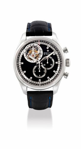 ZENITH. AN ATTRACTIVE STAINLESS STEEL AUTOMATIC CHRONOGRAPH TOURBILLON WRISTWATCH WITH DATE