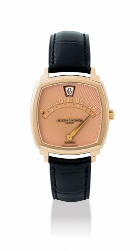 VACHERON CONSTANTIN. A FINE 18K PINK GOLD LIMITED EDITION AUTOMATIC CUSHION-SHAPED JUMP HOUR WIRSTWATCH WITH RETROGRADE MINUTES