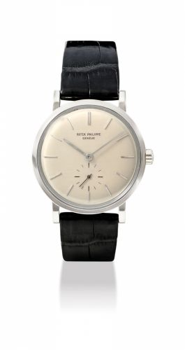 PATEK PHILIPPE. A FINE AND VERY RARE 18K WHITE GOLD AUTOMATIC WRISTWATCH