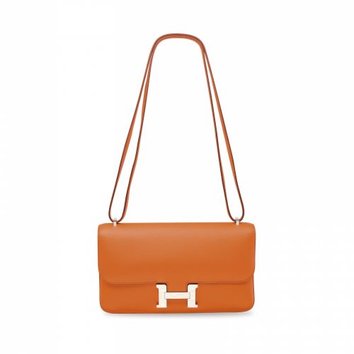 AN ORANGE SWIFT LEATHER CONSTANCE ÉLAN WITH PALLADIUM HARDWARE