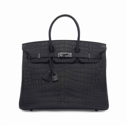 A RARE, MATTE BLACK NILOTICUS CROCODILE iSO BLACK /iBIRKIN 35 WITH BLACK HARDWARE
