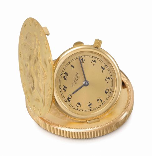Patek Philippe. A fine and rare 18K gold United States of America Twenty Dollars Coin watch with satiné gilt dial and Breguet numerals