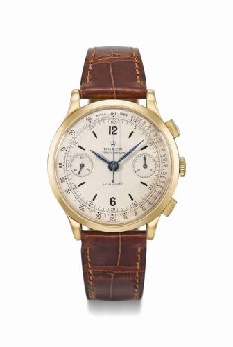 bROLEX. A VERY RARE AND ATTRACTIVE 18K GOLD CHRONOGRAPH WRISTWATCH/b
