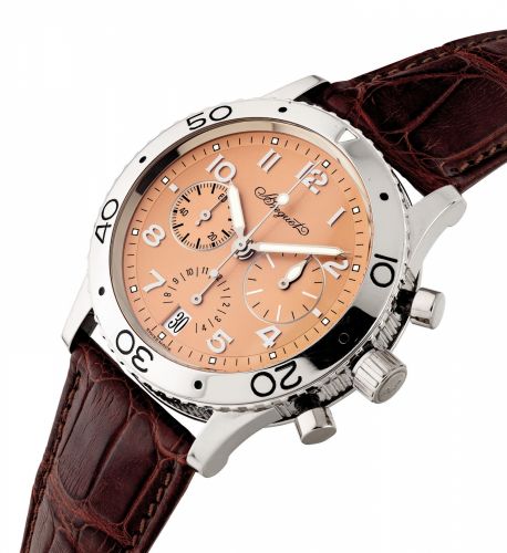 BREGUET. A RARE PLATINUM LIMITED EDITION AUTOMATIC /bbFLYBACK/bb CHRONOGRAPH WRISTWATCH WITH DATE/bb