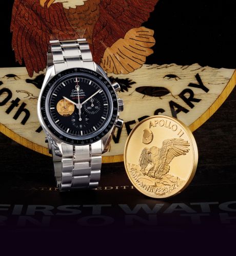 OMEGA. A FINE AND VERY RARE PLATINUM LIMITED EDITION CHRONOGRAPH WRISTWATCH WITH BRACELET