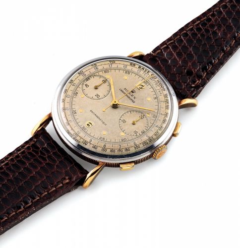 ROLEX. A FINE AND RARE 18K PINK GOLD AND STAINLESS STEEL CHRONOGRAPH WRISTWATCH