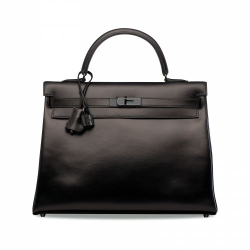 A LIMITED EDITION BLACK CALF BOX LEATHER RETOURNÉ SO BLACK KELLY 35 WITH BLACK HARDWARE