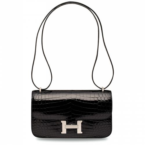 A SHINY BLACK NILOTICUS CROCODILE CONSTANCE ÉLAN WITH PALLADIUM HARDWARE