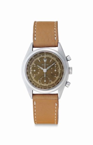Rolex. A Fine and Very Attractive Stainless Steel Chronograph Wristwatch with ''Tropical'' Dial