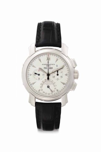 Vacheron Constantin. A Very Fine and Large Platinum Perpetual Calendar Chronograph Wristwatch with Moon Phases