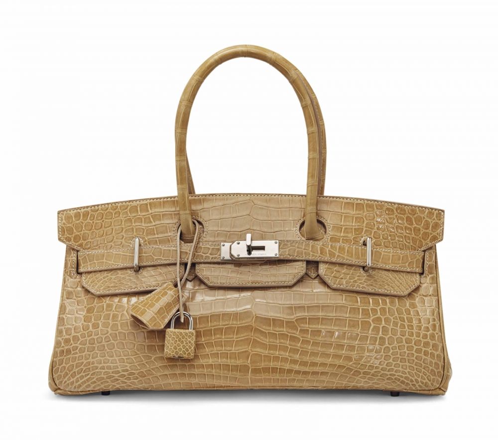 SAC BIRKIN SHOULDER I EN CROCODILE POROSUS LISSE POUDRE, GARNITURE EN MÉTAL ARGENTÉ PALLADIÉ