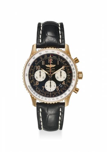 BREITLING. AN EXTREMELY FINE 18K ROSE GOLD CHRONOGRAPH AUTOMATIC WRISTWATCH WITH ORIGINAL CERTIFICATE AND BOX