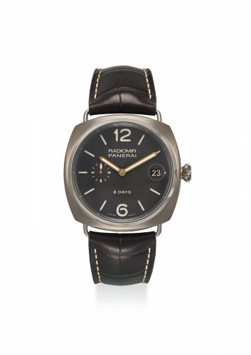 PANERAI. AN EXTREMELY FINE TITANIUM 8 DAYS POWER RESERVE MANUAL WIND WRISTWATCH WITH DATE, SECOND, ORIGINAL CERTIFICATE AND BOX