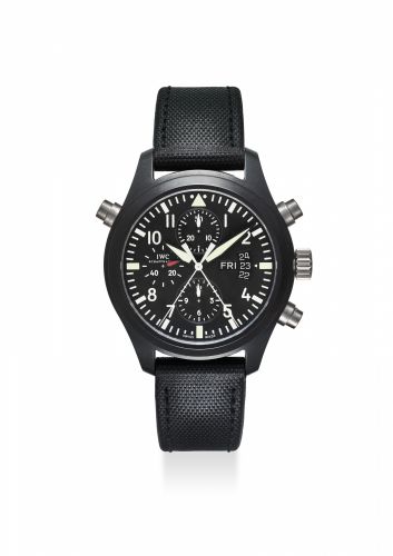 IWC. A LARGE CERAMIC AND TITANIUM LIMITED EDITION AUTOMATIC SPLIT SECONDS PILOT'S CHRONOGRAPH WRISTWATCH WITH DAY, DATE AND WARRANTY