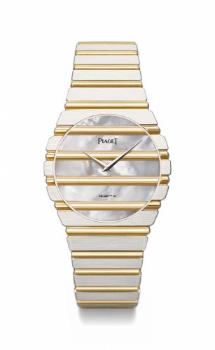 Piaget. A very unusual and attractive 18K white and yellow gold bracelet watch with mother-of-pearl dial and service guarantee