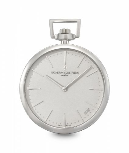 Vacheron Constantin. A very fine and rare platinum limited edition openface keyless lever watch with platinum dial and leather cord, original passport and box