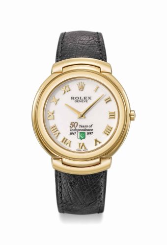 Rolex. A rare and unusual 18K gold limited edition wristwatch with guarantee and sales tag, made to celebrate the 50th years of independence of the Islamic Republic of Pakistan