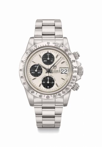 Tudor. A fine stainless steel automatic chronograph wristwatch with date, bracelet, guarantee and box