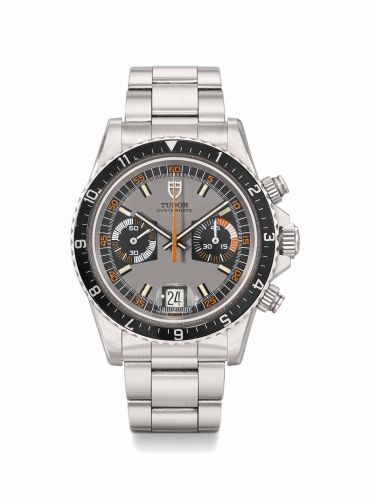 TUDOR. A RARE STAINLESS STEEL CHRONOGRAPH WRISTWATCH WITH DATE, BRACELET AND BOX