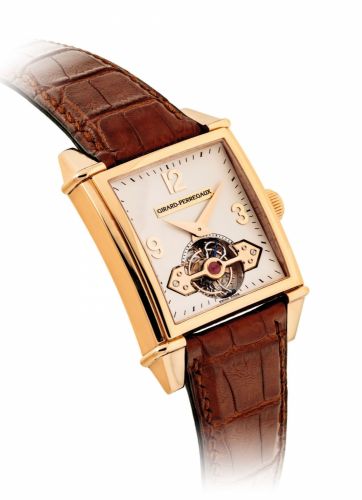 GIRARD-PERREGAUX. A FINE 18K PINK GOLD SQUARE AUTOMATIC TOURBILLON WRISTWATCH