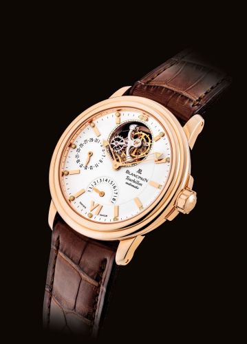 BLANCPAIN. A FINE AND RARE 18K PINK GOLD AUTOMATIC TOURBILLON WRISTWATCH WITH DATE AND POWER RESERVE