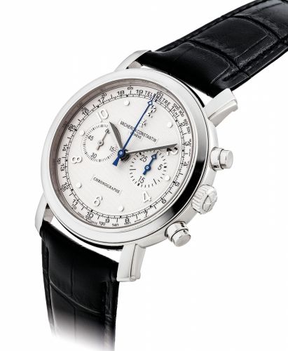 VACHERON CONSTANTIN. AN 18K WHITE GOLD CHRONOGRAPH WRISTWATCH WITH TELEMETER AND TACHOMETER SCALE