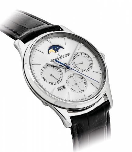 JAEGER-LECOULTRE. A FINE STAINLESS STEEL AUTOMATIC PERPETUAL CALENDAR WRISTWATCH WITH MOON PHASES AND DIGITAL YEAR DISPLAY
