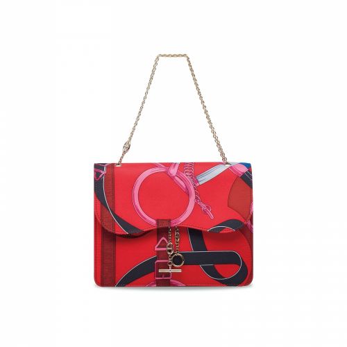A RED ''EPERON D'OR'' BY HENRY D' ORIGNY SILK CATENINA WITH PALLADIUM HARDWARE