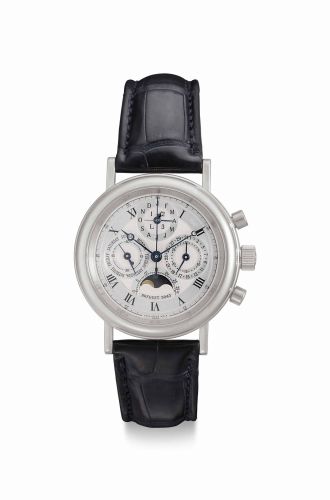 Breguet. A Fine Platinum Perpetual Calendar Chronograph Wristwatch with Moonphases