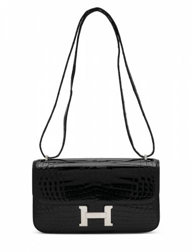 A SHINY BLACK NILOTICUS CROCODILE CONSTANCE ÉLAN WITH PALLADIUM HARDWARE