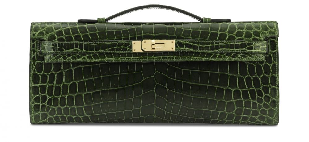 A SHINY VERT CANOPÉE NILOTICUS CROCODILE KELLY CUT WITH GOLD HARDWARE HERMÈS, 2016