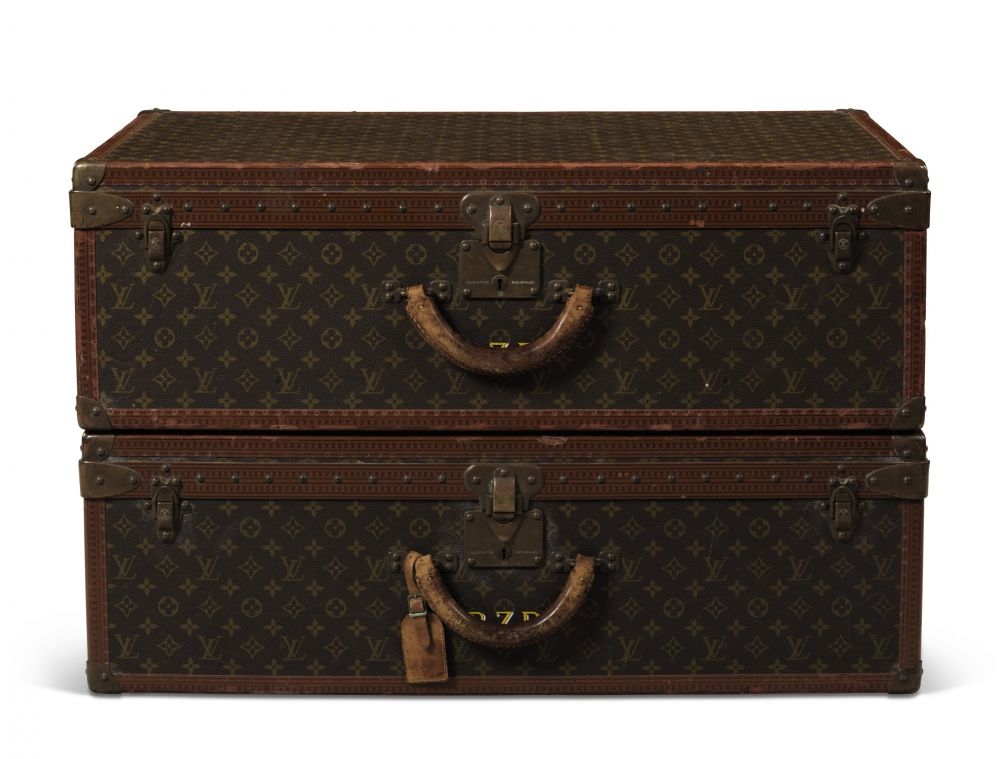 A SET OF TWO CLASSIC MONOGRAM CANVAS ALZER 70 TRUNKS WITH BRASS HARDWARE LOUIS VUITTON, CIRCA 1980