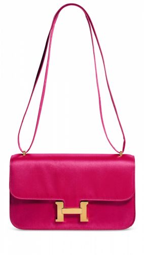 A LIMITED EDITION FUCHSIA ULTRAVIOLET SATIN CONSTANCE ÉLAN WITH GOLD HARDWARE