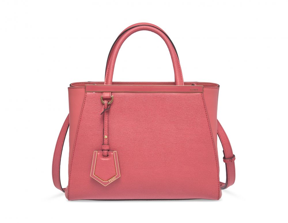 A CORAL LEATHER PETIT 2 JOURS CONVERTIBLE TOP HANDLE BAG WITH GOLD HARDWARE FENDI, 2010S