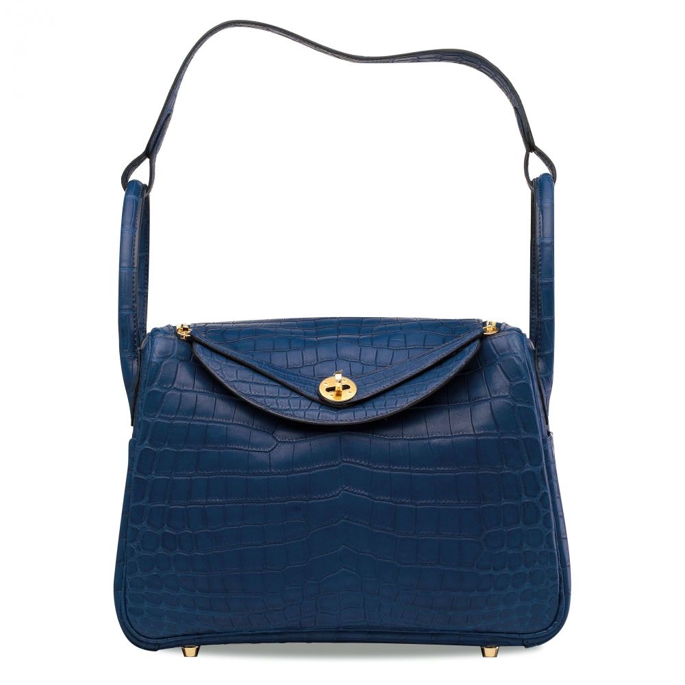 A MATTE BLEU DE MALTE NILOTICUS CROCODILE LINDY 30 WITH GOLD HARDWARE