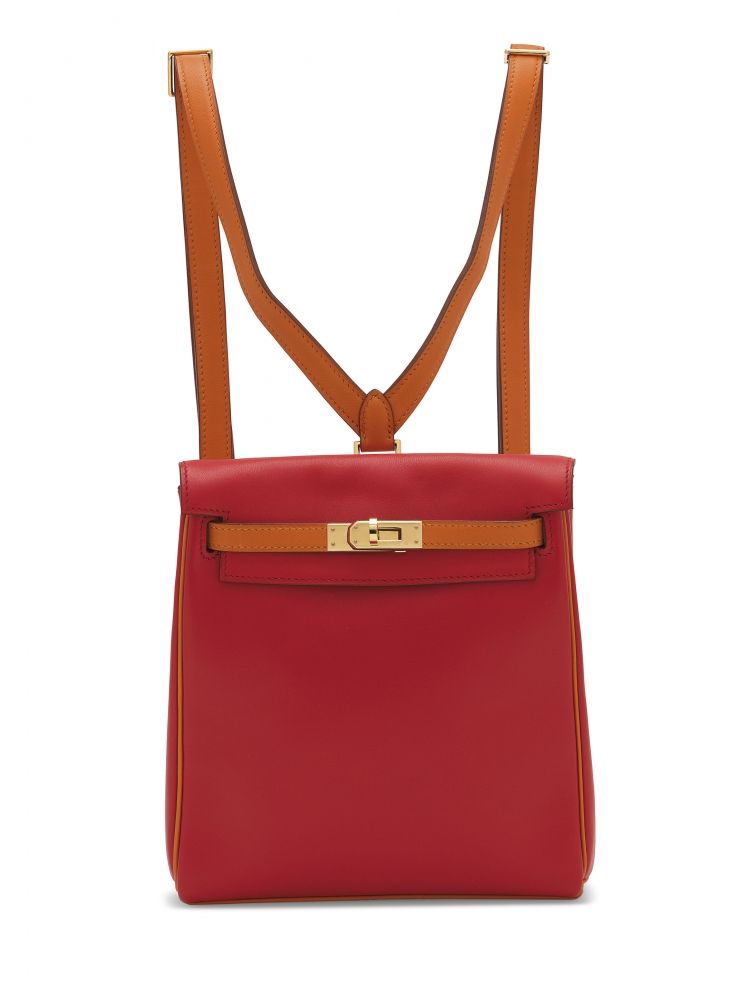 A LIMITED EDITION ROUGE VIF ORANGE H GULLIVER LEATHER KELLY ADO 20 WITH GOLD HARDWARE