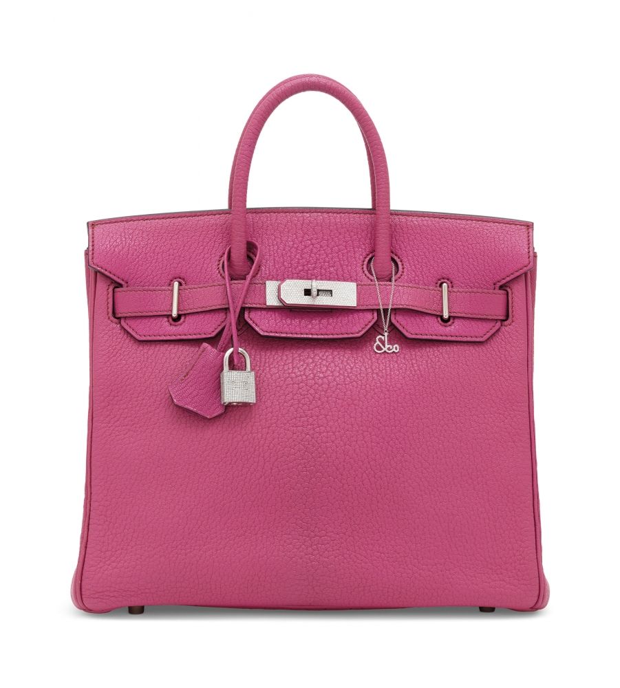 A FUCHSIA CHÈVRE LEATHER HAUT À COURROIES BIRKIN 28 WITH iJACOB CO /iWHITE GOLD DIAMOND HARDWARE