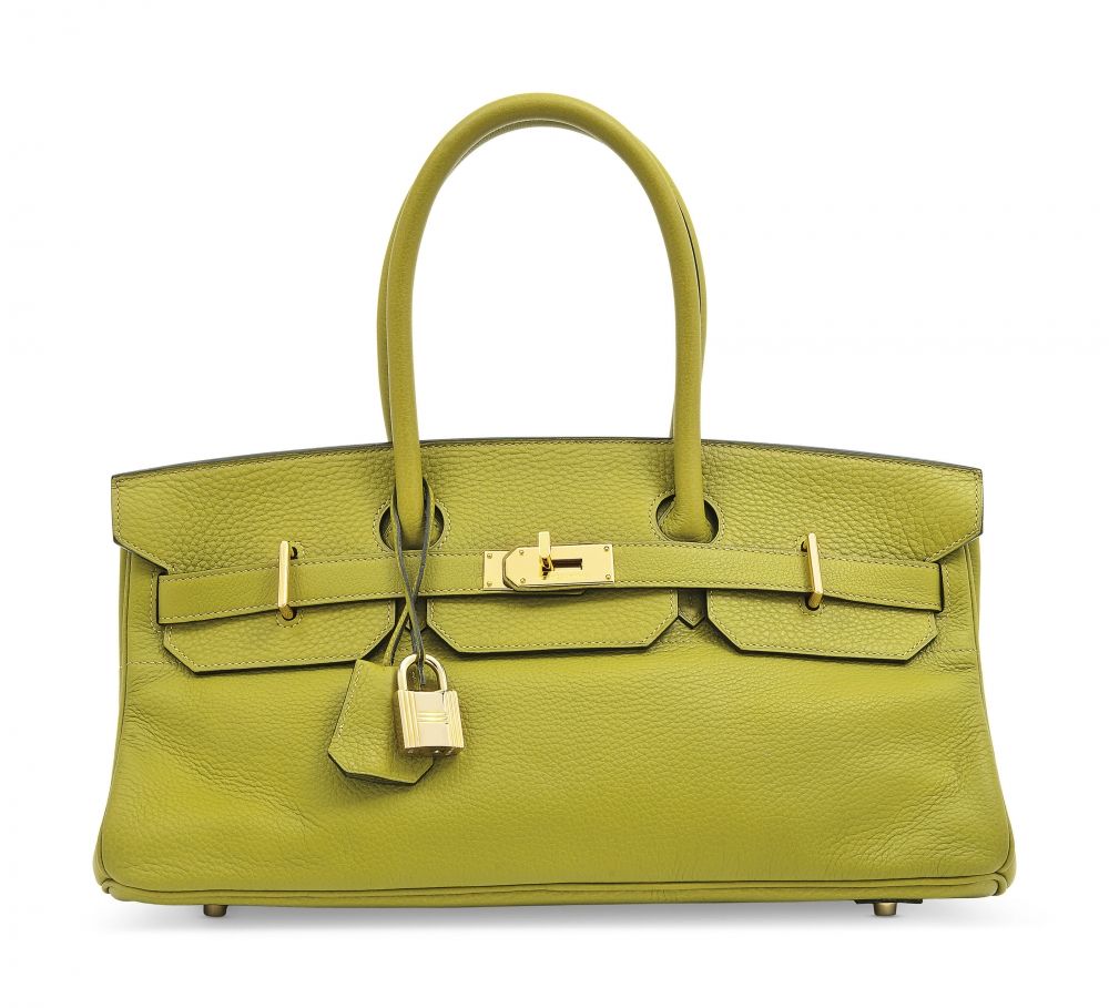 A VERT CHARTREUSE CLÉMENCE LEATHER JPG SHOULDER BIRKIN 42 WITH GOLD HARDWARE