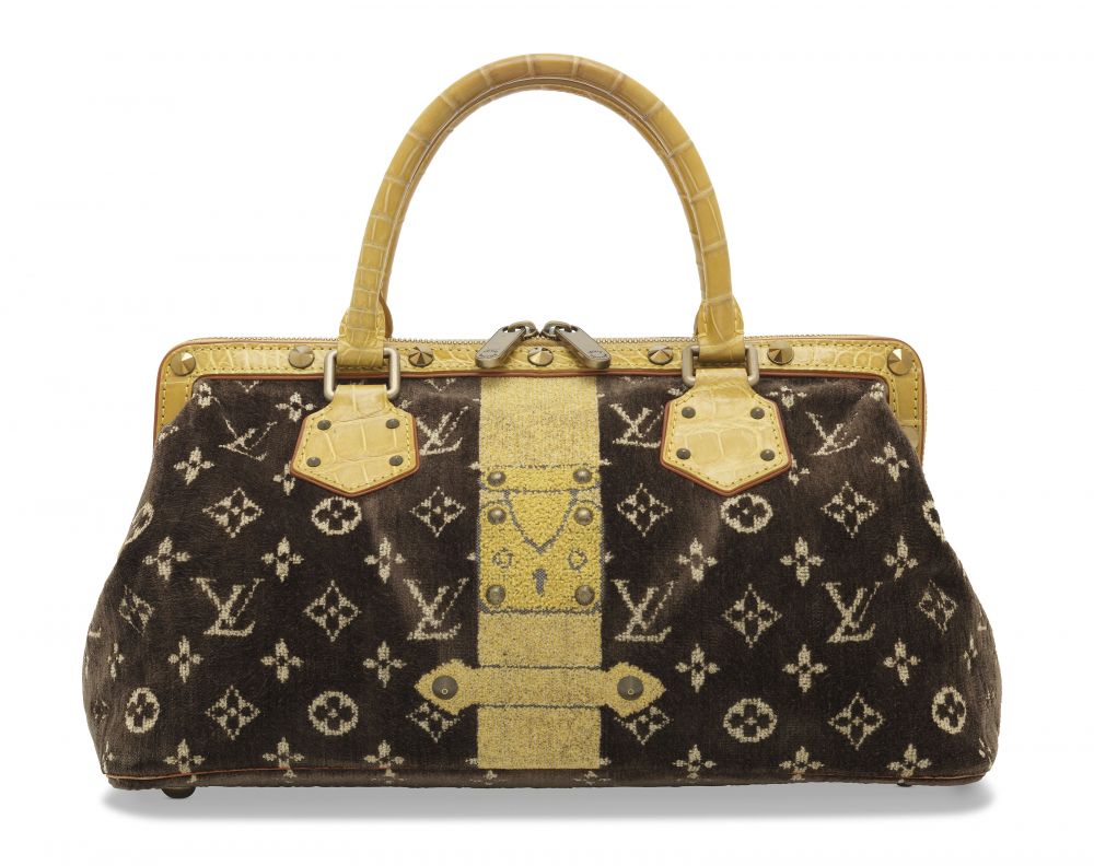 A FALL/WINTER RUNWAY SHINY SAFFRON ALLIGATOR MONOGRAM VELOURS TROMPE L'OEIL L'INGENIEUX WITH GOLD HARDWARE