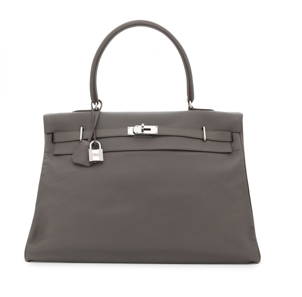 AN ÉTAIN SIKKIM LEATHER KELLY RELAX 50 WITH PALLADIUM HARDWARE
