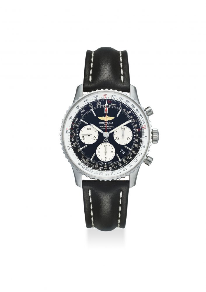 BREITLING. AN EXTREMELY FINE STAINLESS STEEL CHRONOGRAPH AUTOMATIC WRISTWATCH WITH DATE, ORIGINAL CERTIFICATE AND BOX
