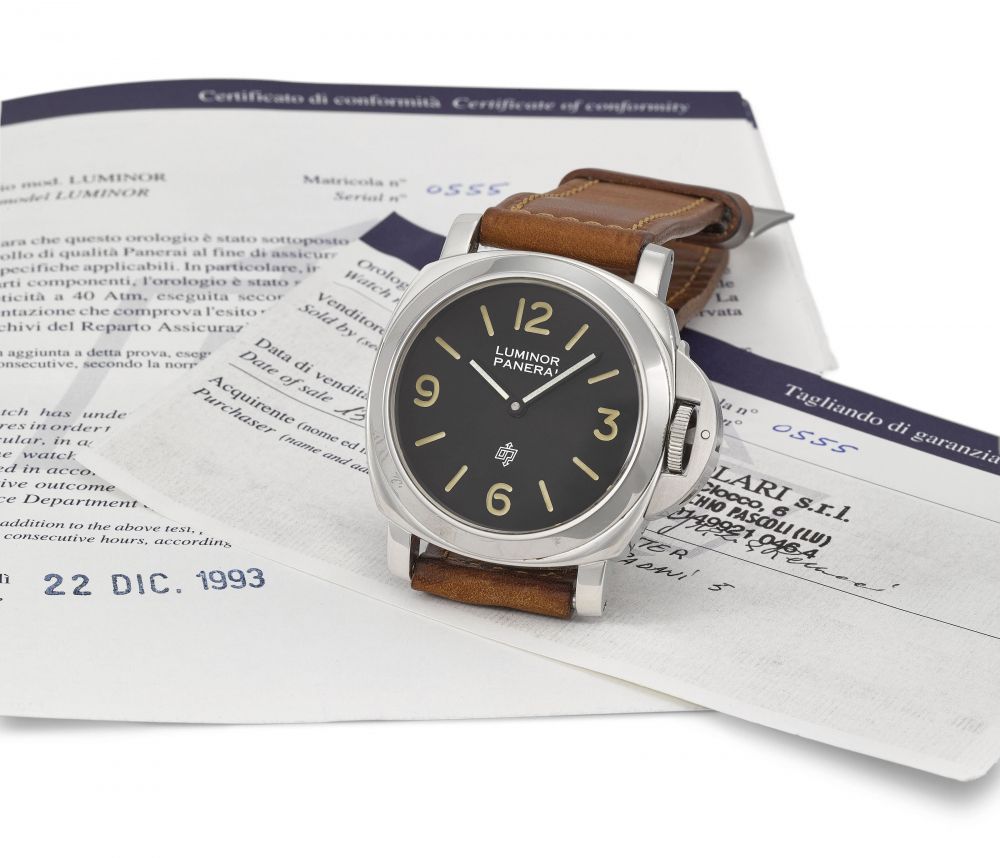 Panerai. A rare and large stainless steel cushion-shaped wristwatch with certificate