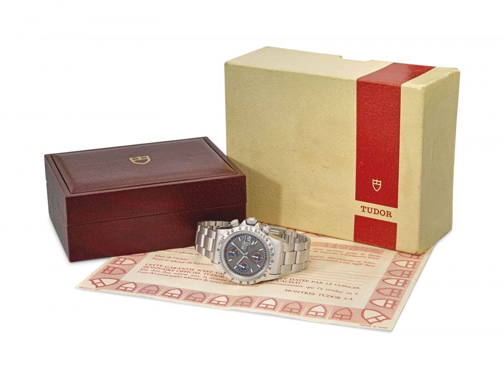 Tudor. A stainless steel automatic chronograph wristwatch with date, bracelet, guarantee and box