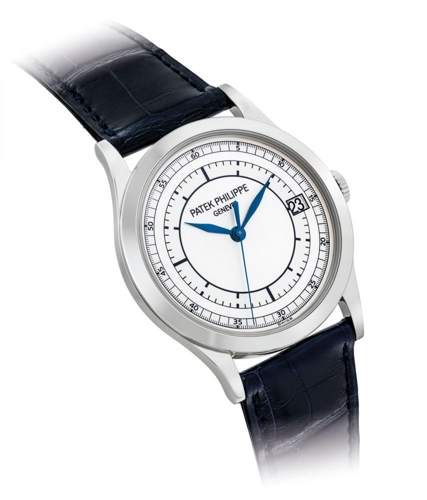 PATEK PHILIPPE. A FINE 18K WHITE GOLD AUTOMATIC WRISTWATCH WITH SWEEP CENTRE SECONDS, DATE AND TWO-TONE SILVERED SECTOR DIAL