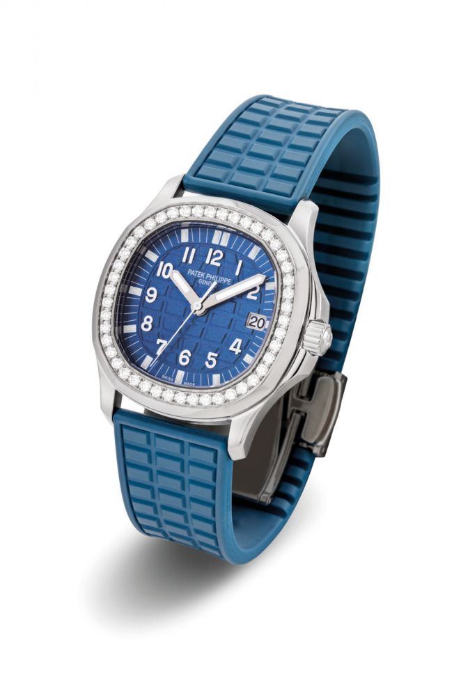 PATEK PHILIPPE. A LADY'S FINE STAINLESS STEEL AND DIAMOND-SET CUSHION-SHAPED WRISTWATCH WITH SWEEP CENTRE SECONDS AND DATE