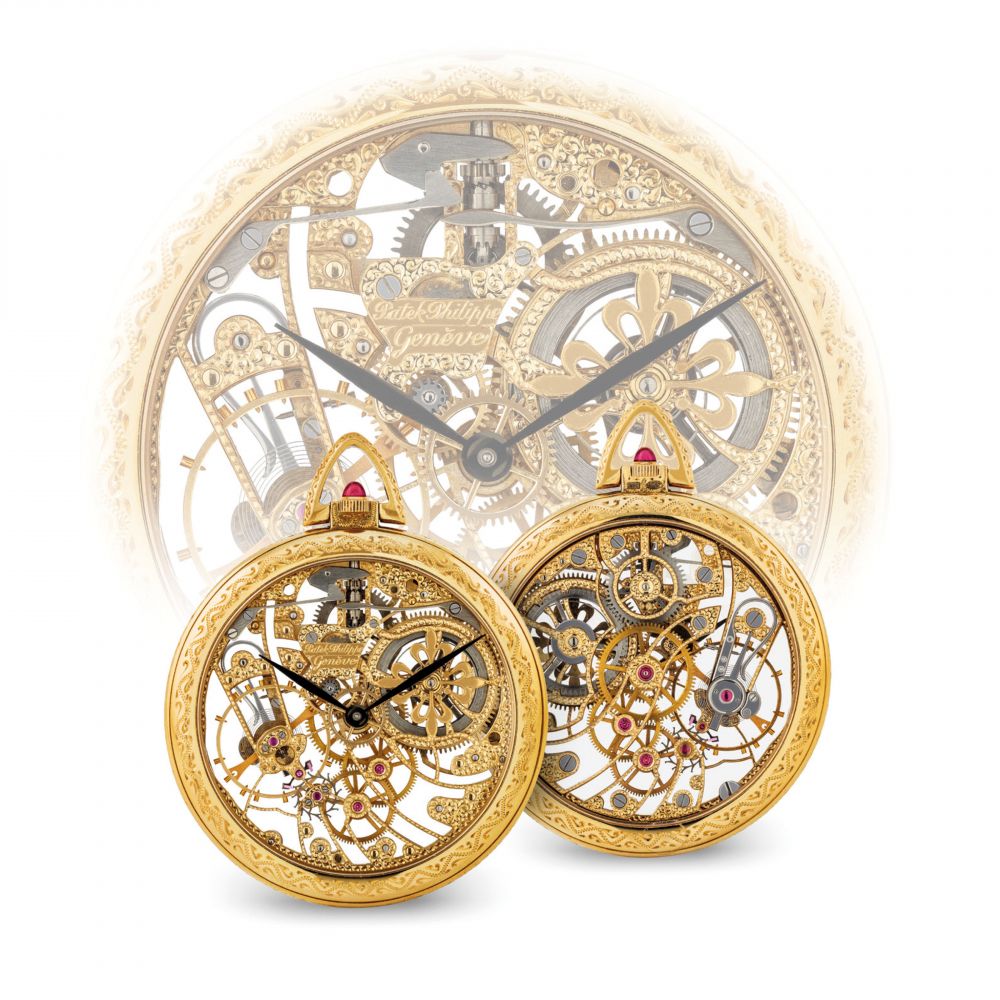 PATEK PHILIPPE. A VERY FINE AND RARE 18K GOLD OPENFACE SKELETONISED KEYLESS LEVER WATCH