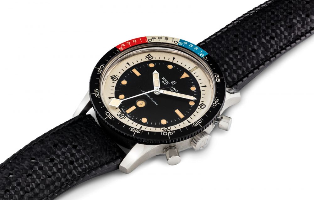 BREITLING. A FINE AND RARE STAINLESS STEEL CHRONOGRAPH WRISTWATCH WITH YACHTING BEZEL