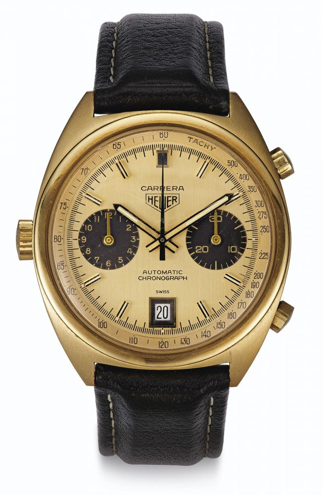 Heuer. A Fine 18k Gold Automatic Chronograph Wristwatch with Date