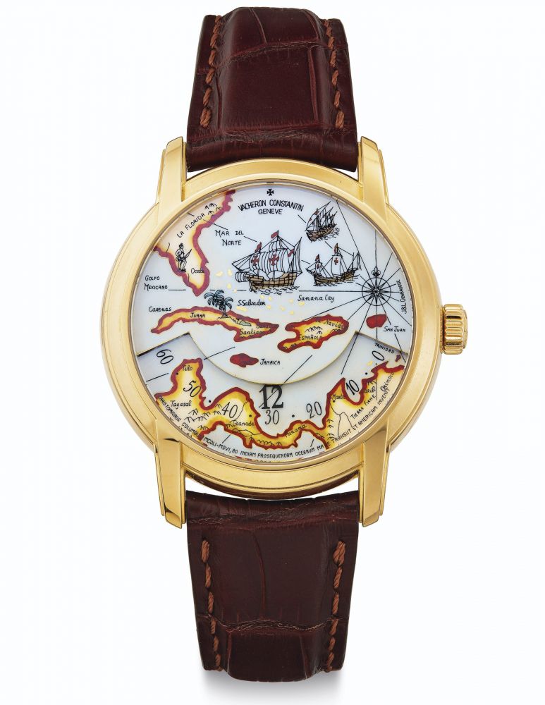 Vacheron Constantin. A Very Fine Limited Edition 18k Gold Wristwatch with Geographic Enamel Dial